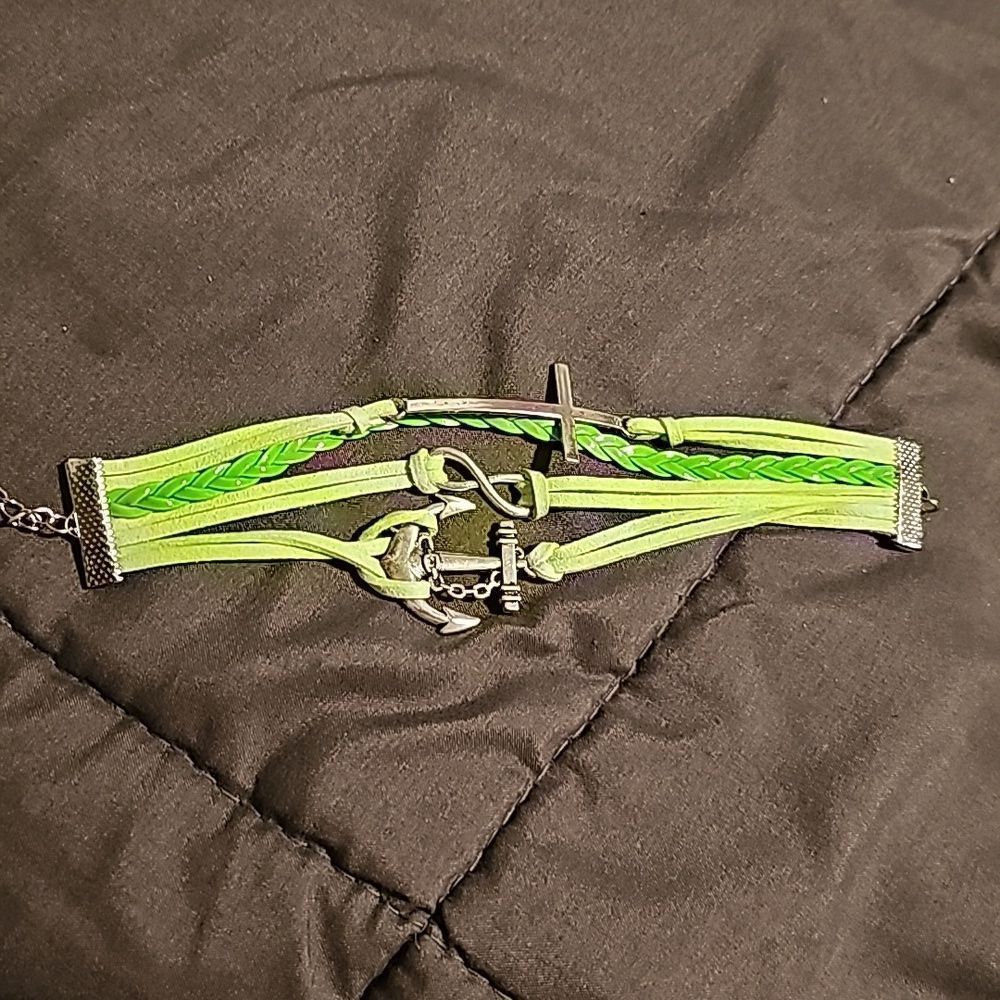 Bracelet leather anchor cross infinity green